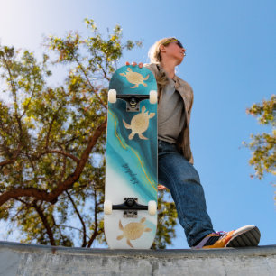 Skateboard Monogramme d'Agate d'Encre Turquoise Tribale de To