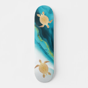 Skateboard Monogramme d'aquarelle bleu tribal de la Tortue d'