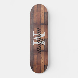 Skateboard Monogramme de chêne en bois rustique Nom personnal