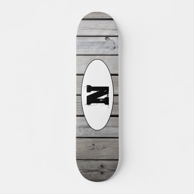 Skateboard Monogramme de grain de bois grunge en détresse (Devant)
