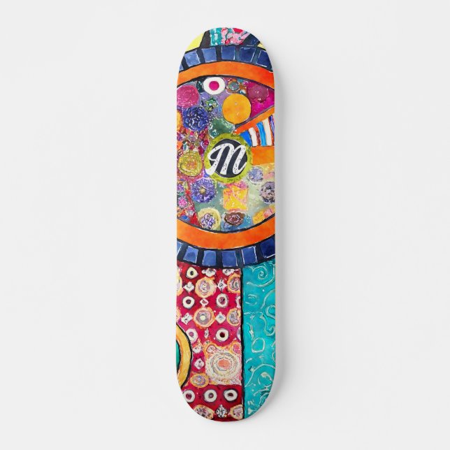 Skateboard Monogramme de Motif de Patchwork Abstrait moderne (Devant)