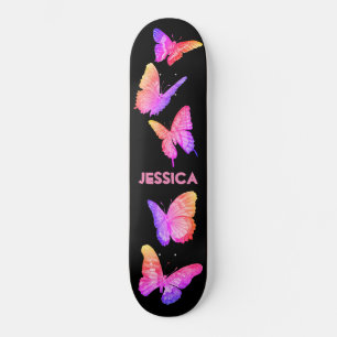 Skateboard Monogramme de Papillons mignons roses brillants