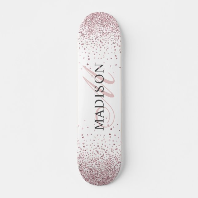 Skateboard Monogramme de Parties scintillant or Rose tendance (Devant)