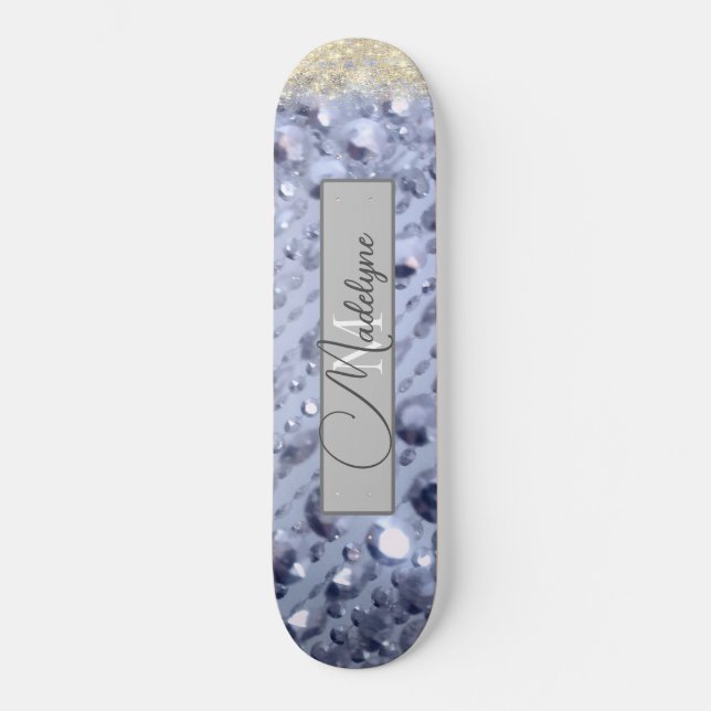 Skateboard Monogramme de perles bleues éblouissantes (Recto)