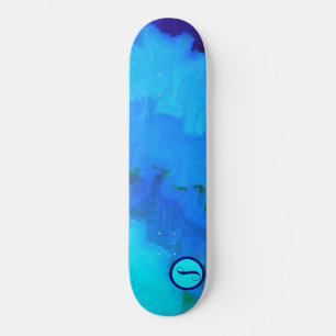 Skateboard Monogramme de teinture à carreaux bleu pour filles