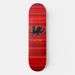 Skateboard Monogramme, Dragon noir sur effet métallique rouge