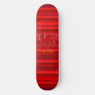 Skateboard Monogramme, Dragon rouge sur effet métallique roug