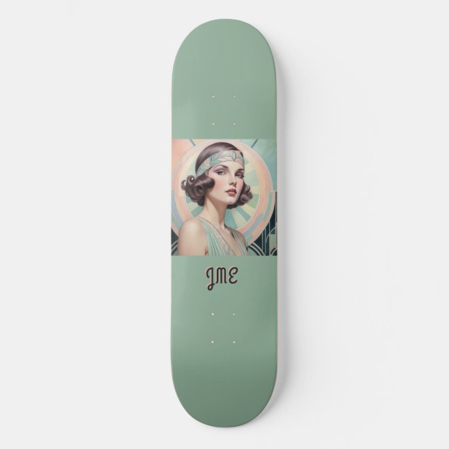 Skateboard Monogramme élégant Art Déco Inspiré Lady Retro (Recto)