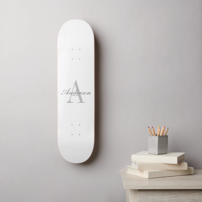 Skateboard Monogramme élégant blanc et gris (Art mural)