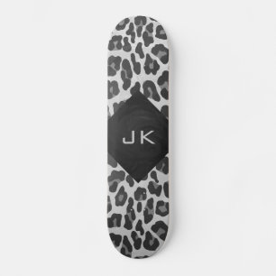 Skateboard Monogramme Empreinte de léopard noir et blanc
