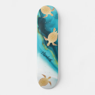Skateboard Monogramme en agate à encre sarcelle tribale tortu