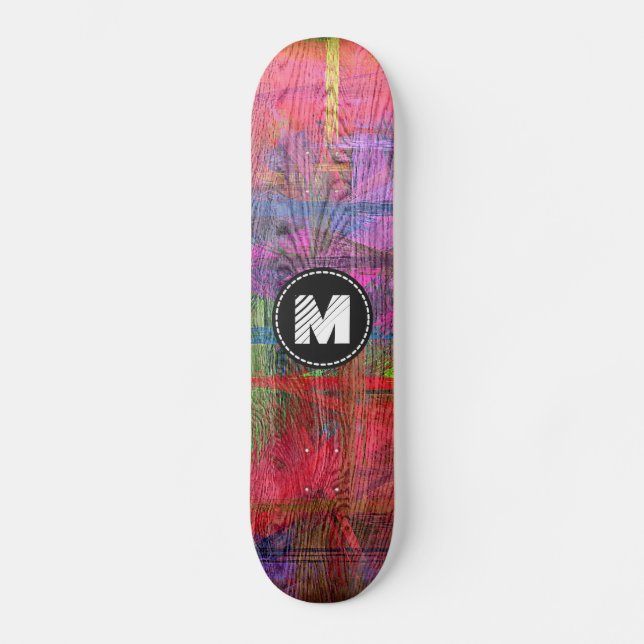 Skateboard Monogramme en bois coloré de texture de grain (Recto)
