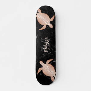 Skateboard Monogramme en marbre noir de la tortue d'or rose