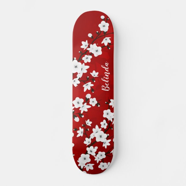 Skateboard Monogramme Fleur Rouge Fleur de Cerisier Blanche (Recto)