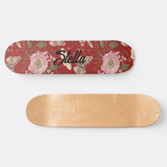 Skateboard Monogramme floral botanique de fleur sauvage à la  (Horz)