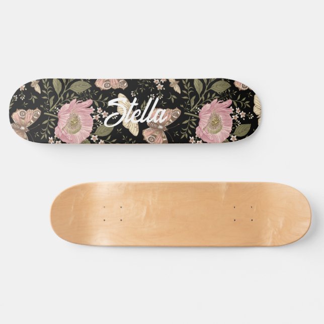 Skateboard Monogramme floral botanique de fleurs sauvages à l (Horz)