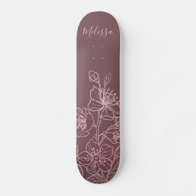 Skateboard Monogramme floral rose rose rose or (Recto)
