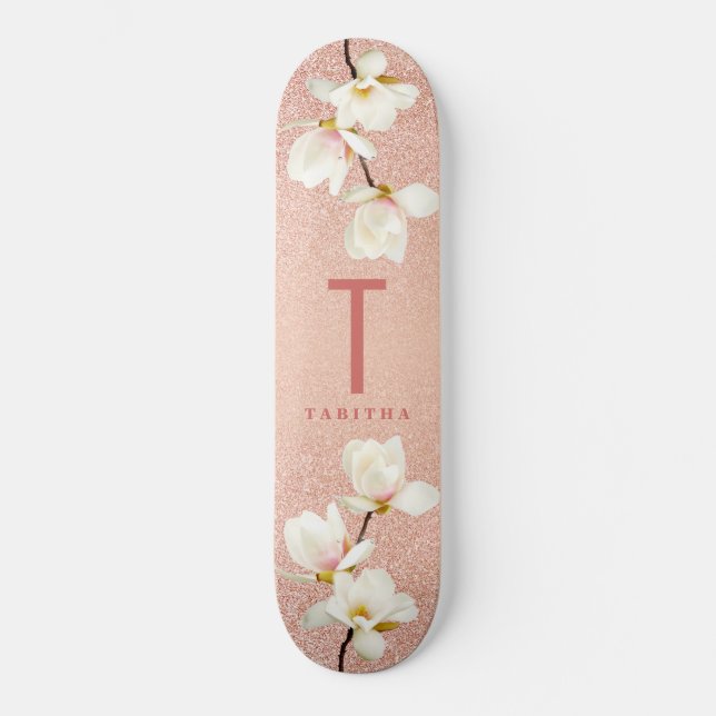 Skateboard Monogramme girly rose moderne personnalisées magno (Recto)