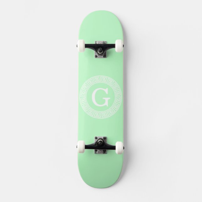 Skateboard Monogramme initial du cadre de la clé grecque blan (Recto)