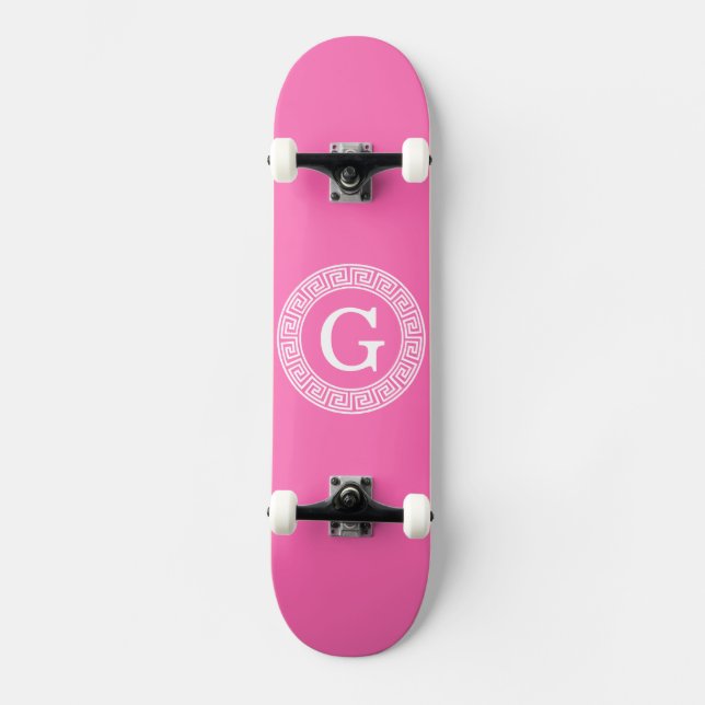 Skateboard Monogramme initial du cadre de ligne de clé grecqu (Recto)