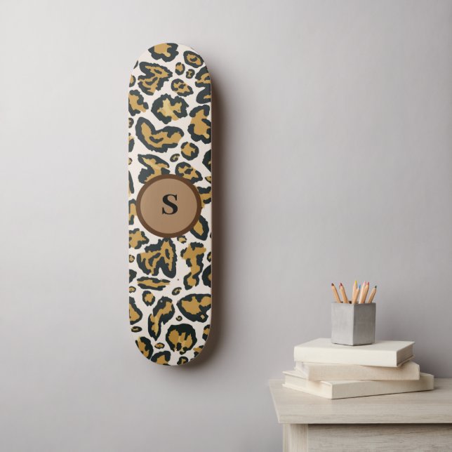 Skateboard Monogramme initial du Motif léopard Brown (Art mural)