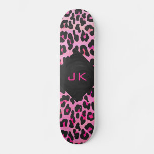 Skateboard Monogramme Leopard noir et rose chaud