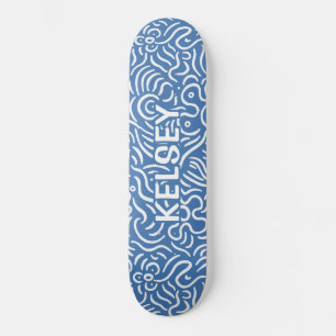 Skateboard Monogramme Ligne minimum Art bleu