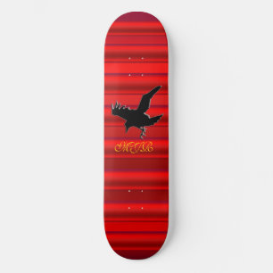 Skateboard Monogramme, logo Black Raven sur effet chromé roug