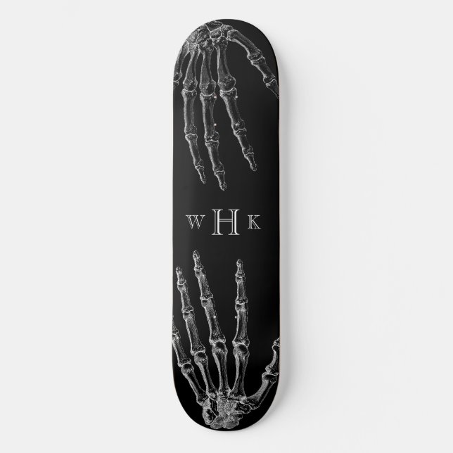 Skateboard Monogramme Mains de Crâne Tendance Noir Blanc (Recto)