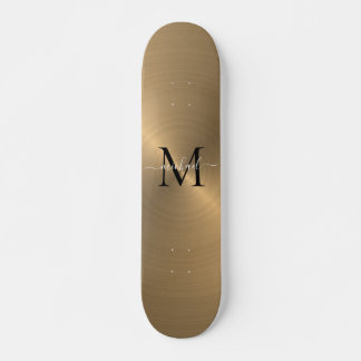 Skateboard Monogramme métal brossé d'or moderne