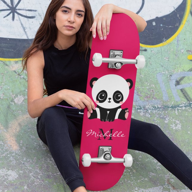 Skateboard Monogramme mignon Panda violet personnalisé (Créateur téléchargé)