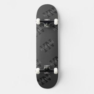 Skateboard Monogramme moderne Carrelé gris foncé Nom/autre te