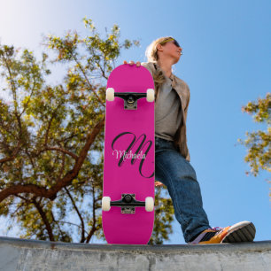 Skateboard Monogramme moderne minimaliste nom initial rose ch