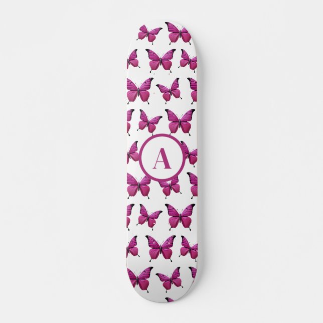 Skateboard Monogramme Motif rose rose pâle moderne (Devant)