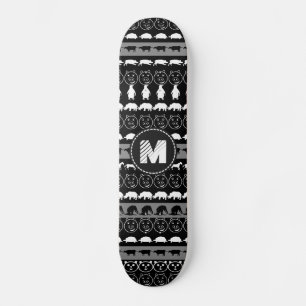 Skateboard Monogramme noir blanc mignonne Animaux Motif #2