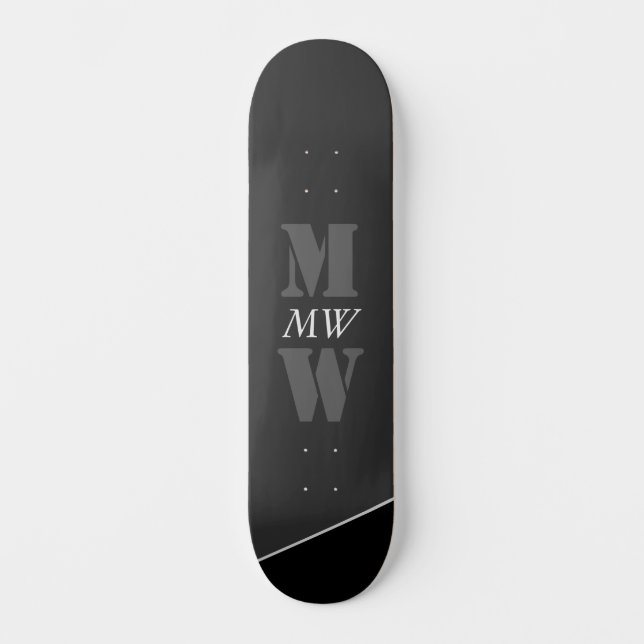 Skateboard Monogramme noir gris artistique moderne (Recto)