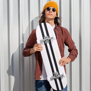 Skateboard Monogramme Or Classic Black White Racing Stripes