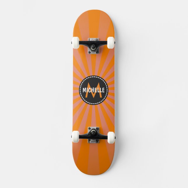 Skateboard Monogramme Orange Funky Sun Rays Motif (Recto)