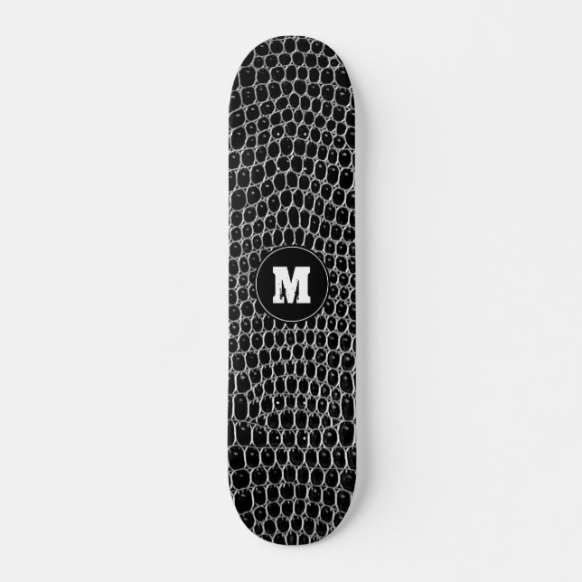 Skateboard Monogramme personnalisé Faux noirs Crocodile Patin (Devant)