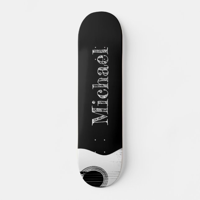Skateboard Monogramme rock et roll Guitare noir et blanc (Recto)