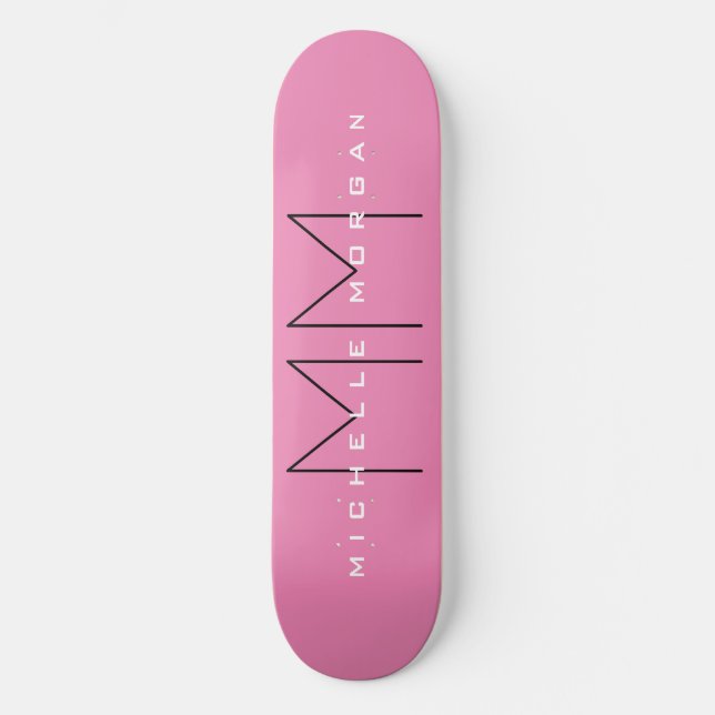 Skateboard Monogramme rose gras moderne minimaliste Nom Initi (Recto)