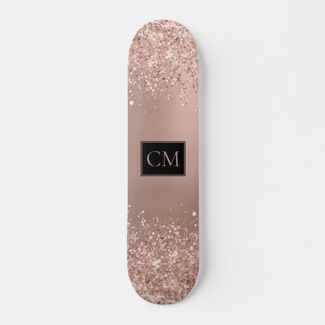 Skateboard Monogramme rose Parties scintillant métal or (Devant)