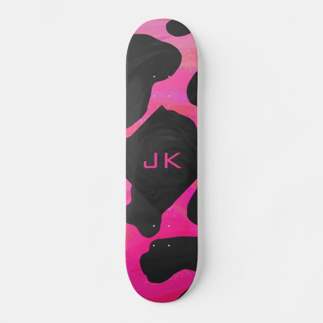 Skateboard Monogramme vache rose chaud et noir (Recto)