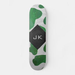Skateboard Monogramme vert et blanc de vache