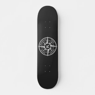 Skateboard Monographie d'emblème de compas noir et blanc