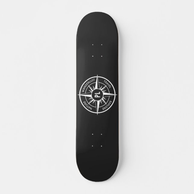 Skateboard Monographie d'emblème de compas noir et blanc (Devant)