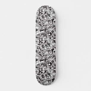 Skateboard Monstre d'horreur noir et blanc dans le style art 