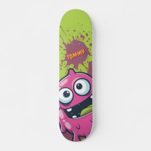Skateboard Monstre Halloween rose sur fond vert