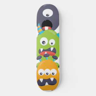 Skateboard Monstres empilées Orange Vert Noir Enfants