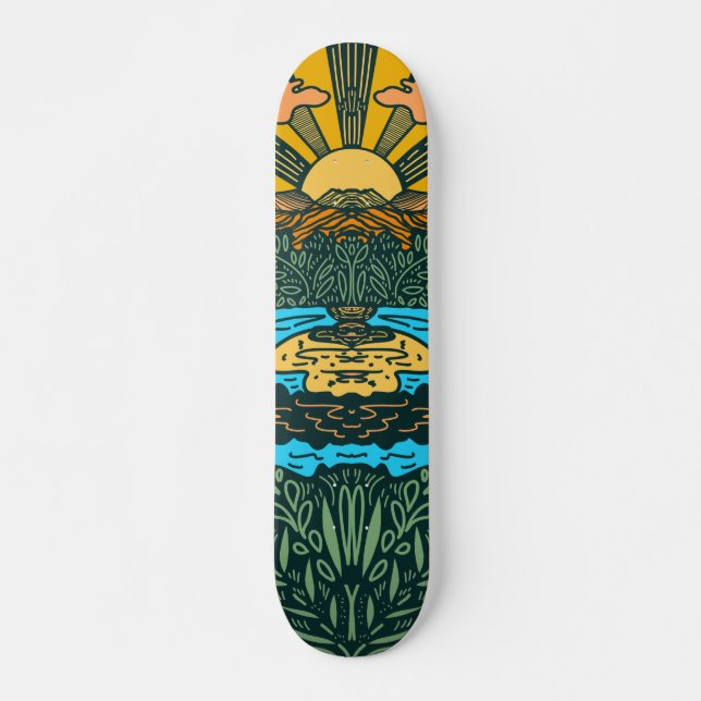 Skateboard Montagnes et Soleil (Devant)